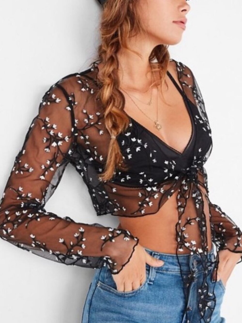 Urban Outfitter Sheer long sleeve floral top